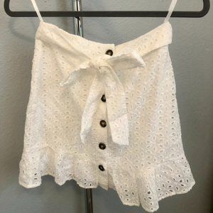 White Lace Button-up Skirt with Tie